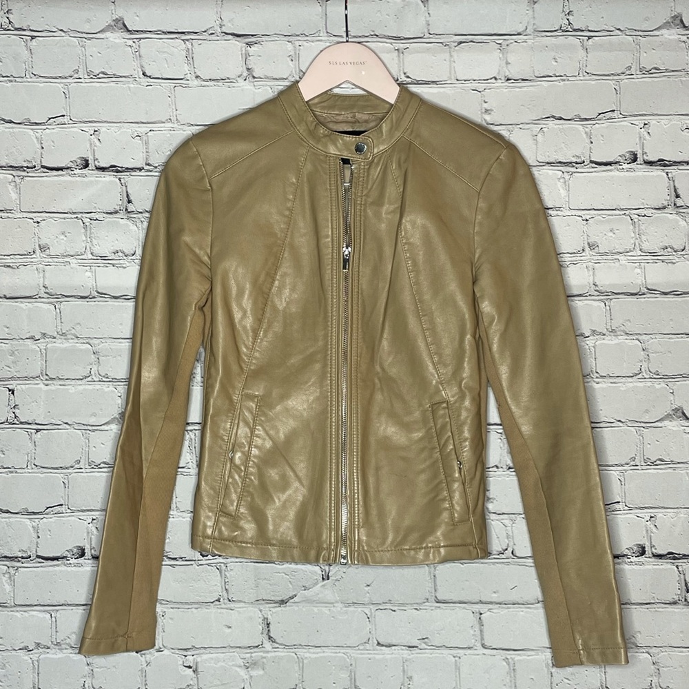 Express Womans moto leather jacket cream/tan size XS
